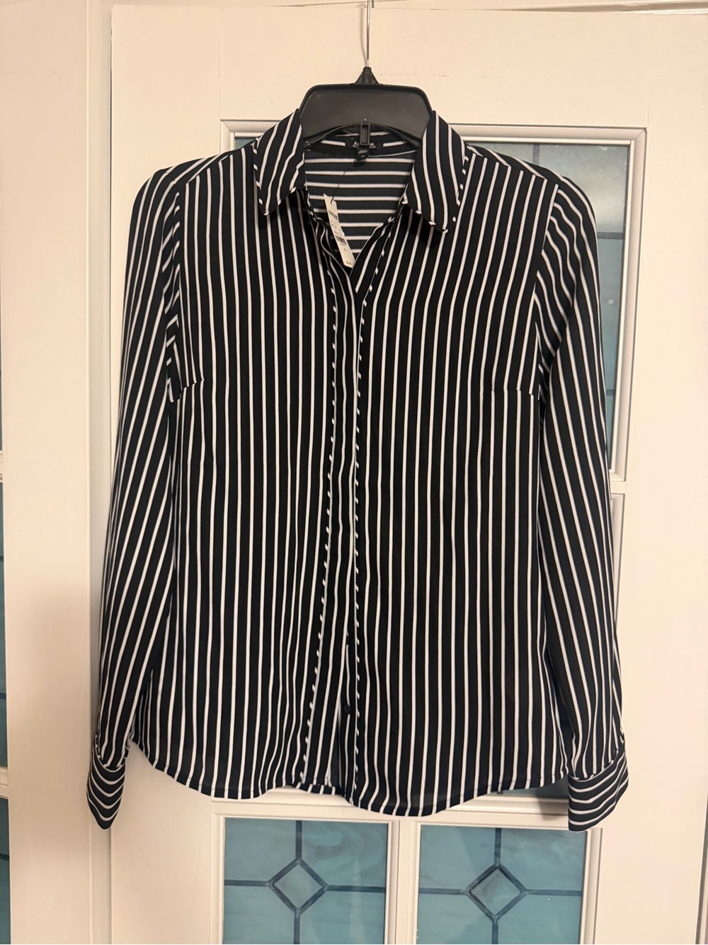 Express Black and White Vertical Stripe Button-Down Shirt